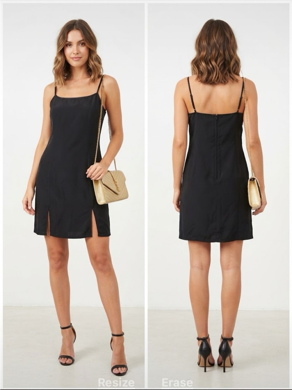 Vintage 90s Vanilla Ville Black Slip Dress Made in USA Slits Cami Midi S